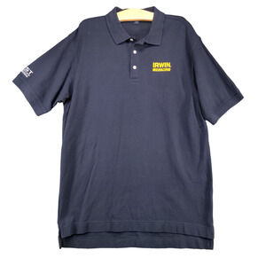 Devon & Jones Men's Irwin Racing Polo Shirt Blue Large Short Sleeve Logo Cotton